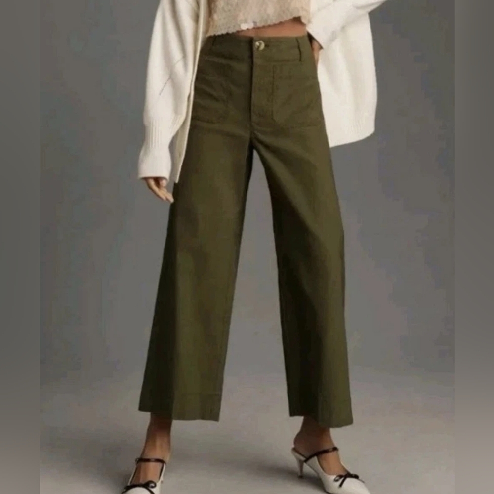 Maeve Forest Green Wide-Leg Trousers